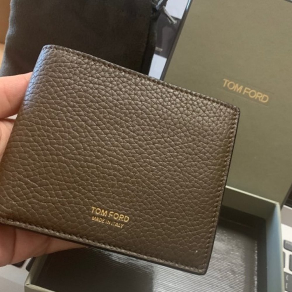 TOM FORD KHAKI+BLACK GRAINY LEATHER BIFOLD WALLET